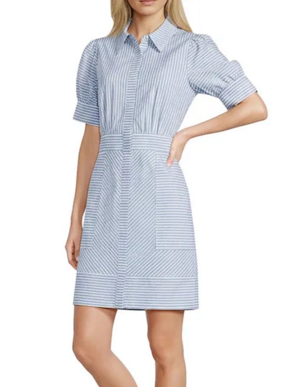 [Never Worn] Alex Marie Light Blue & White Striped Shirt Mini Dress